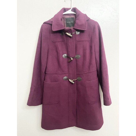 Talbots Italian wool toggle hooded Magenta Purple Thinsulate coat size 10 Large - Picture 7 of 11